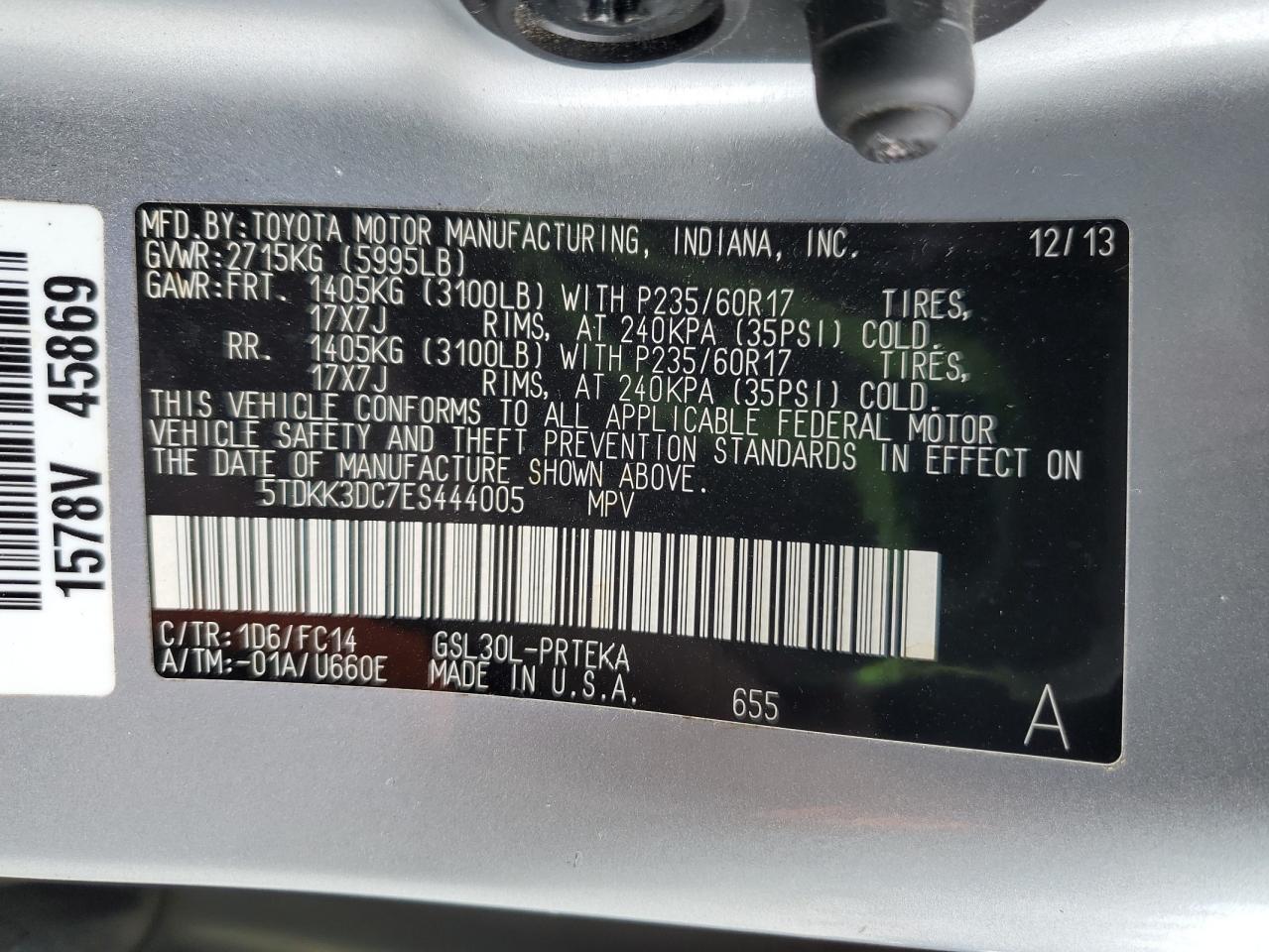 2014 Toyota Sienna Le VIN: 5TDKK3DC7ES444005 Lot: 86101715