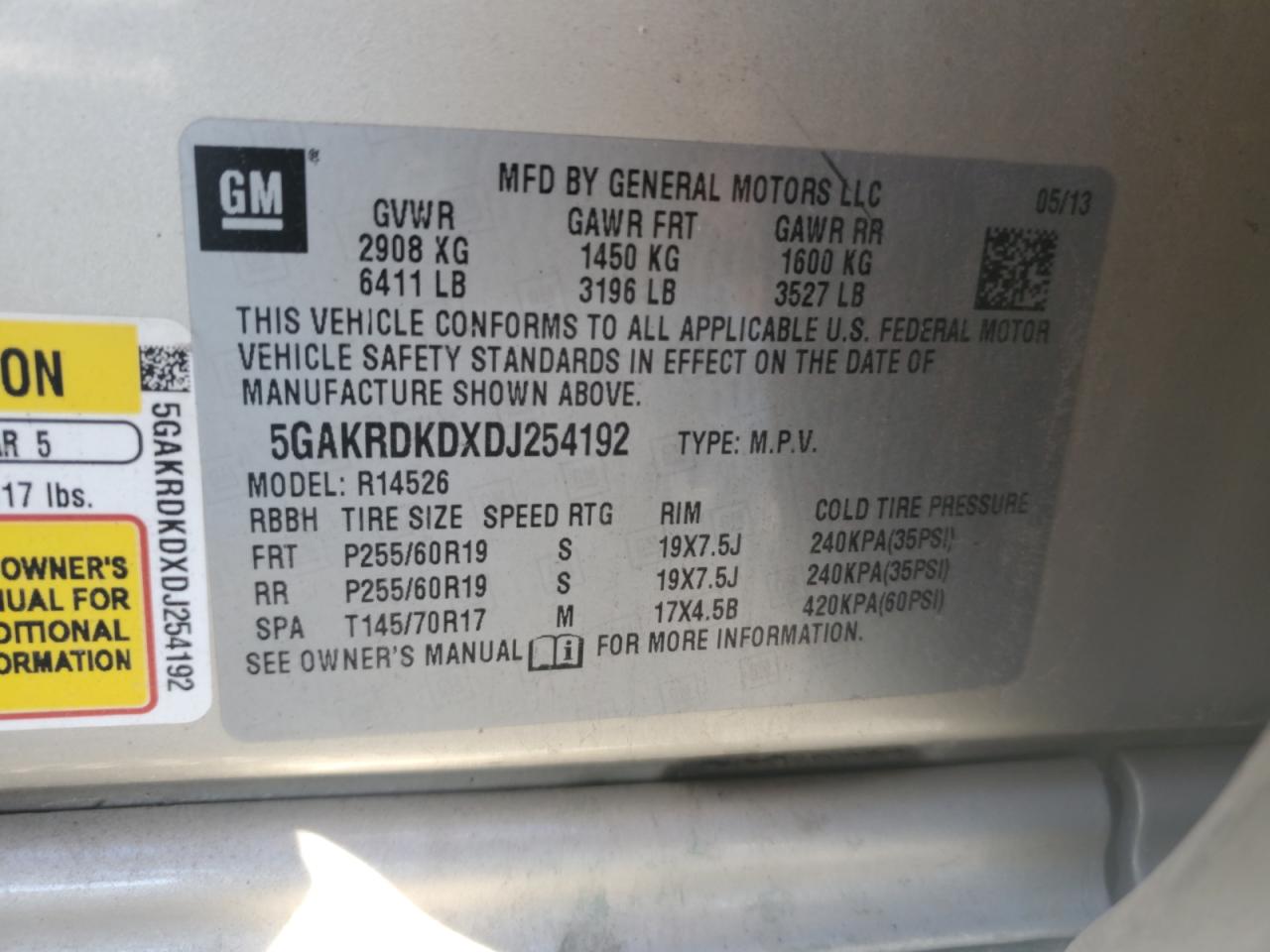 2013 Buick Enclave VIN: 5GAKRDKDXDJ254192 Lot: 90232145