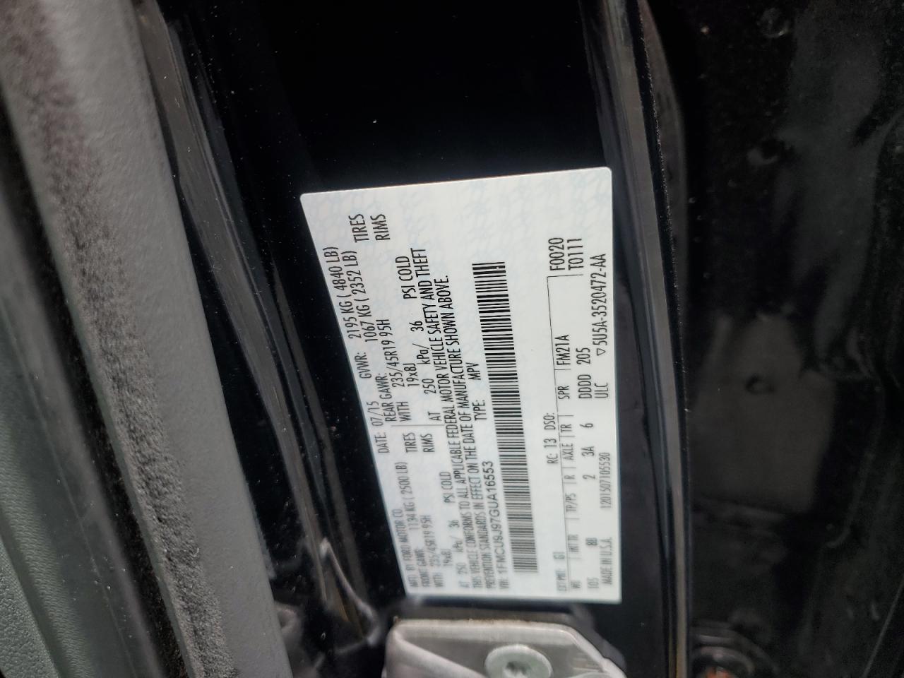 2016 Ford Escape Titanium VIN: 1FMCU9J97GUA16553 Lot: 85404935