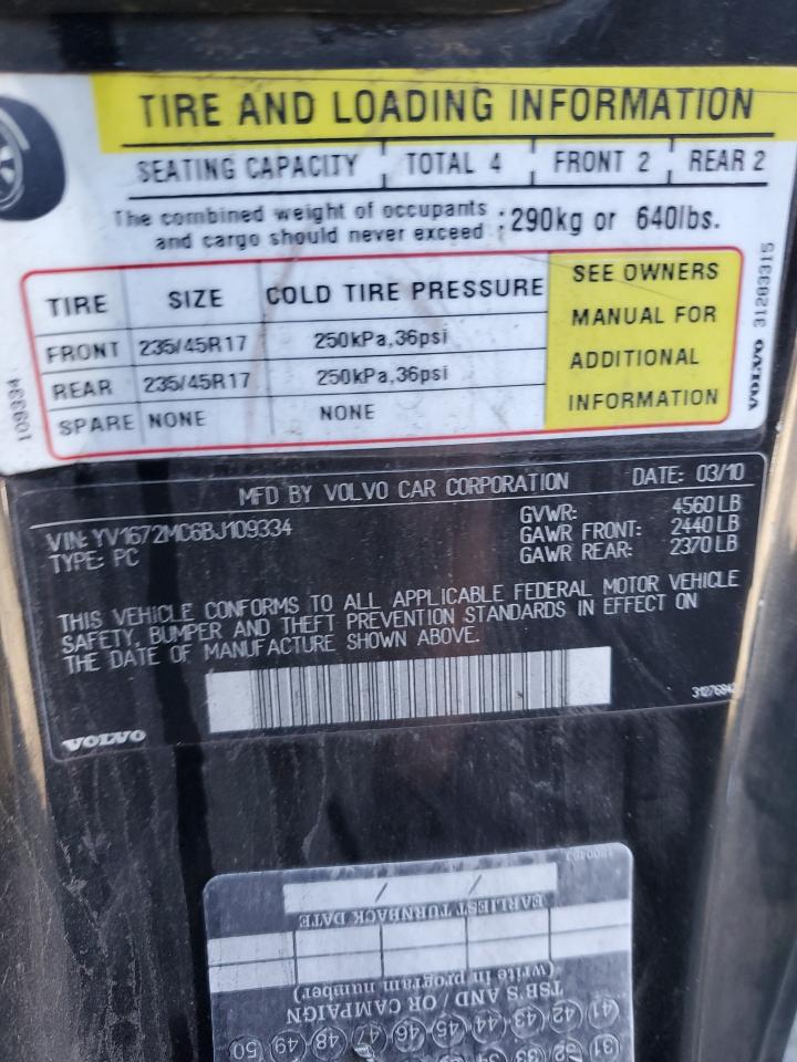 2011 Volvo C70 T5 VIN: YV1672MC6BJ109334 Lot: 87021095