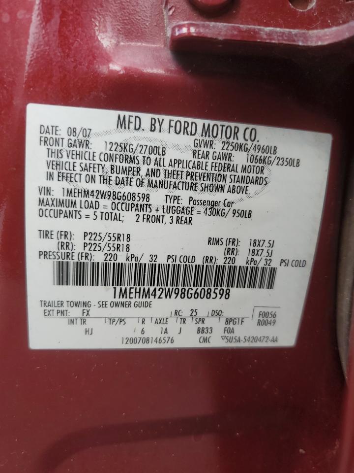 2008 Mercury Sable Premier VIN: 1MEHM42W98G608598 Lot: 84939885