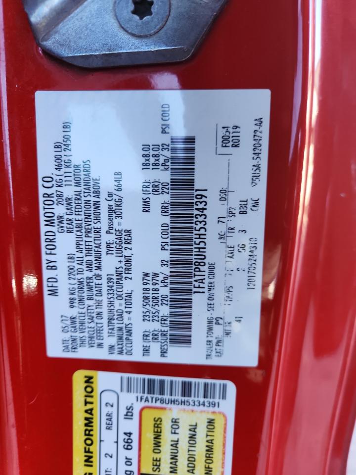 2017 Ford Mustang VIN: 1FATP8UH5H5334391 Lot: 92361125