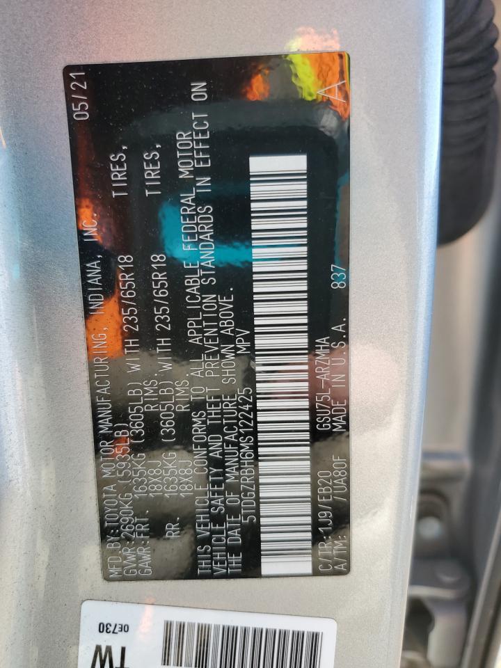 2021 Toyota Highlander Xle VIN: 5TDGZRBH6MS122425 Lot: 84927075