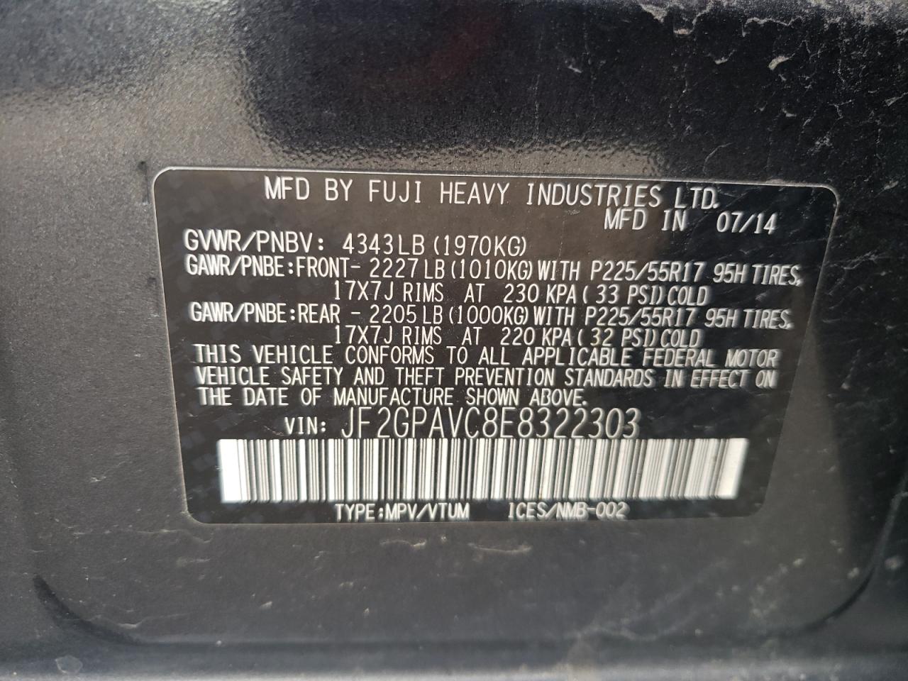 2014 Subaru Xv Crosstrek 2.0 Premium VIN: JF2GPAVC8E8322303 Lot: 82240395