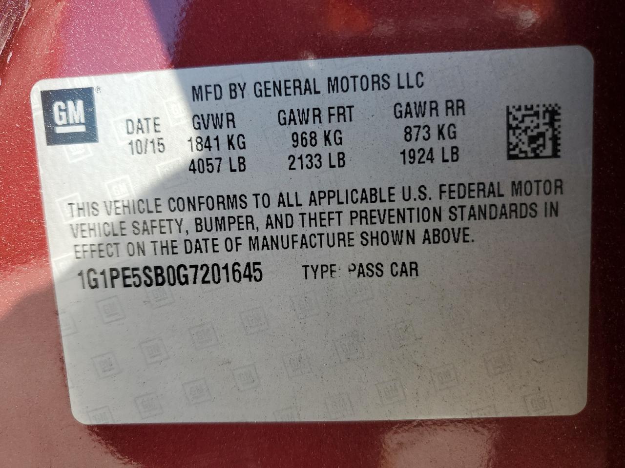 2016 Chevrolet Cruze Limited Lt VIN: 1G1PE5SB0G7201645 Lot: 90875755