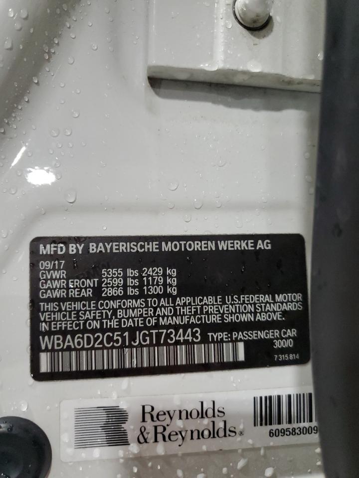 2018 BMW 640 Xi Gran Coupe VIN: WBA6D2C51JGT73443 Lot: 85699565