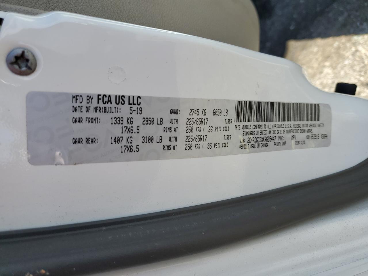 2019 Dodge Grand Caravan Sxt VIN: 2C4RDGCGXKR695447 Lot: 85891515