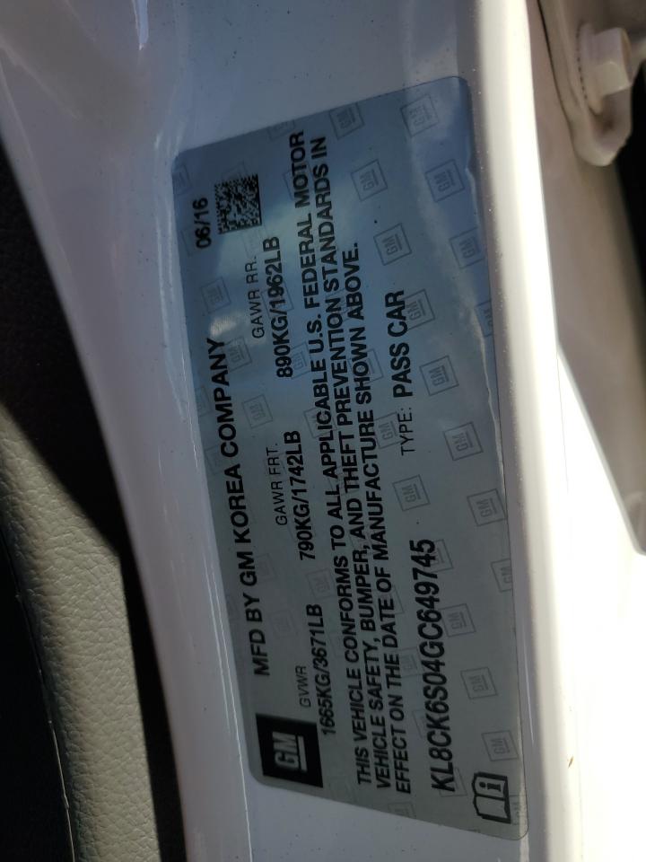 2016 Chevrolet Spark Ev 1Lt VIN: KL8CK6S04GC649745 Lot: 86527425