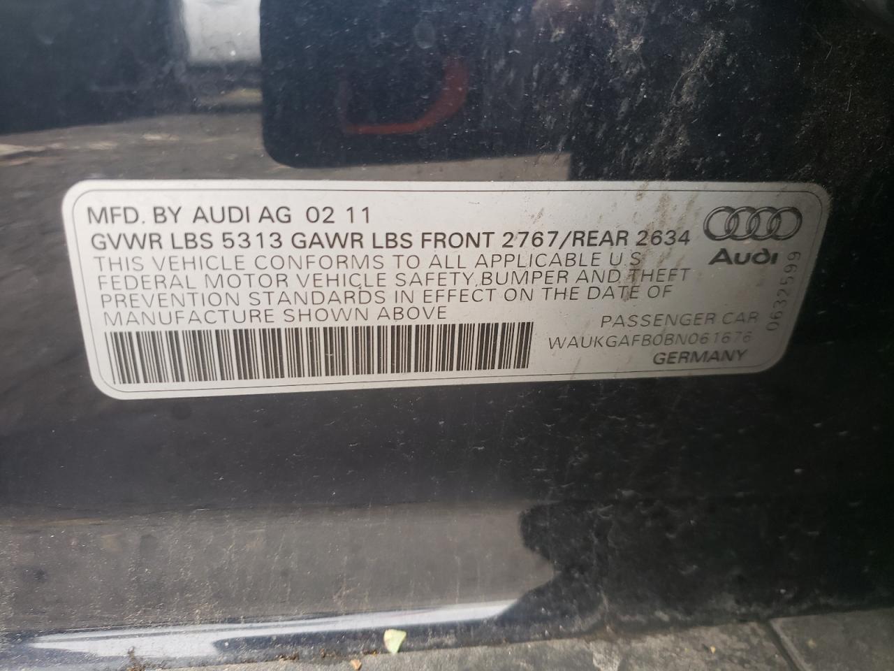 2011 Audi A6 Prestige VIN: WAUKGAFB0BN061676 Lot: 86180515