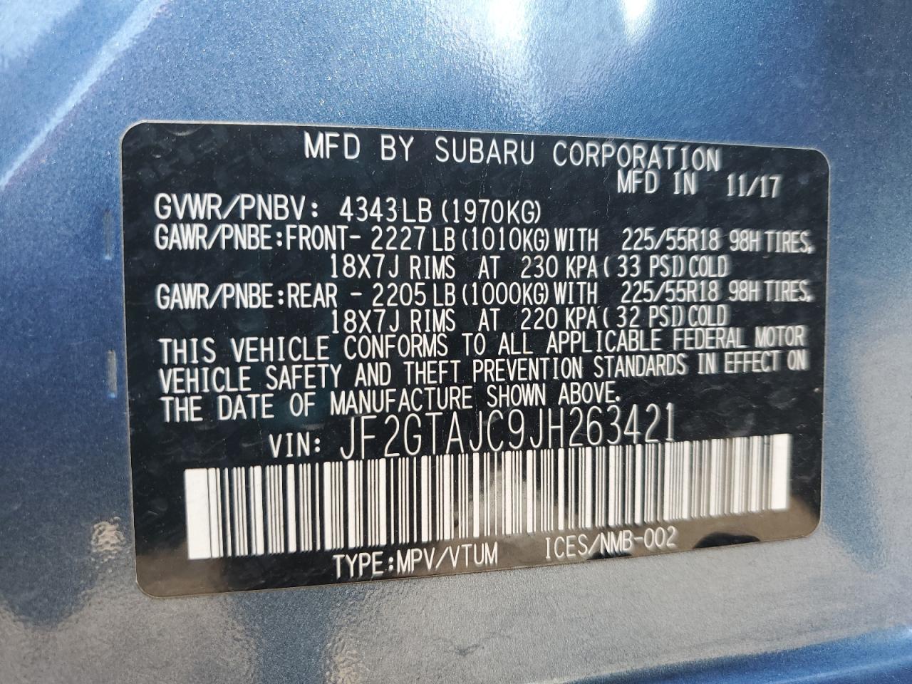 2018 Subaru Crosstrek Limited VIN: JF2GTAJC9JH263421 Lot: 85909355