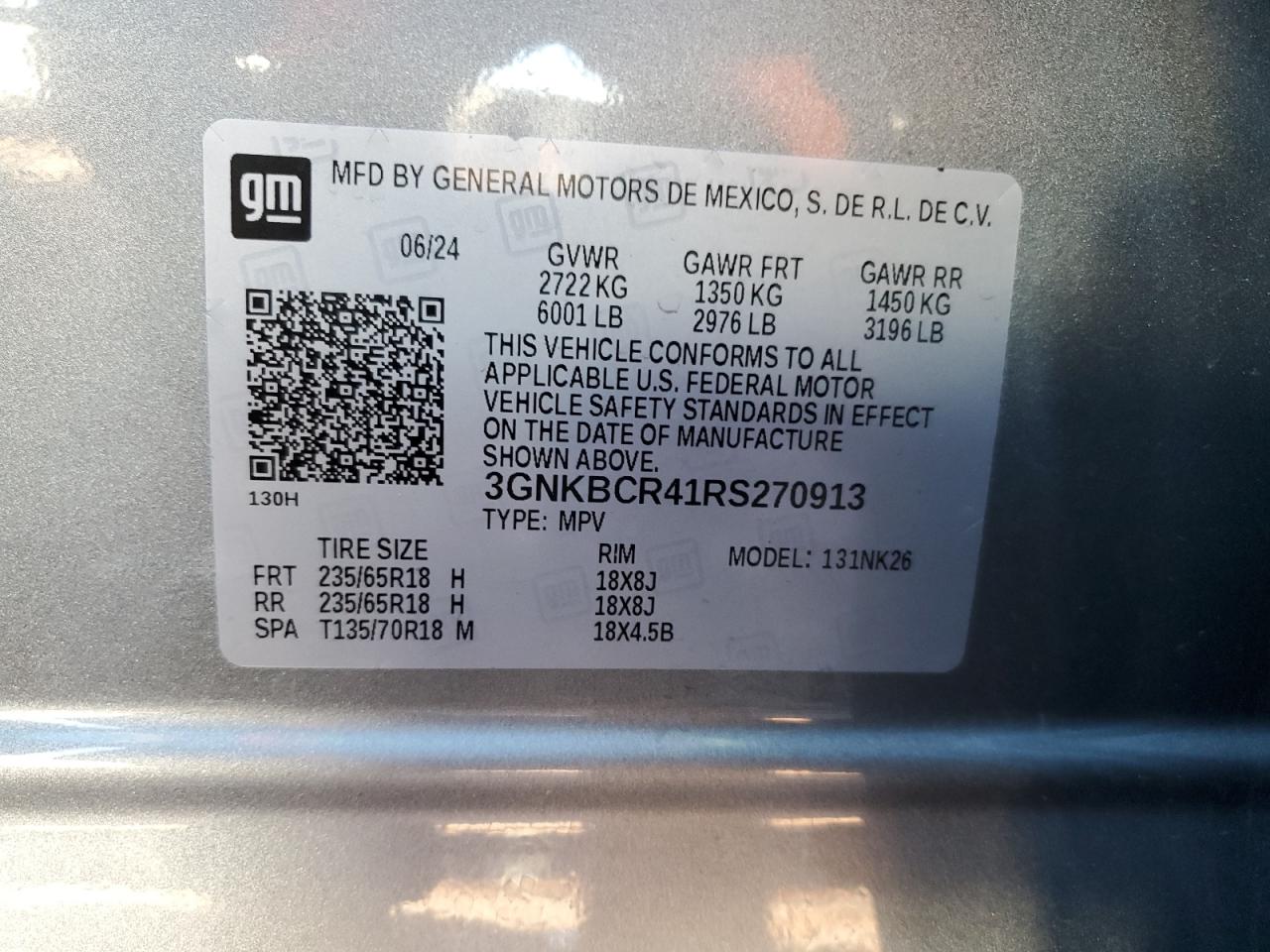 2024 Chevrolet Blazer 2Lt VIN: 3GNKBCR41RS270913 Lot: 85747155