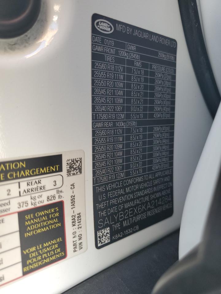 2019 Land Rover Range Rover Velar S VIN: SALYB2EX6KA214284 Lot: 90821605