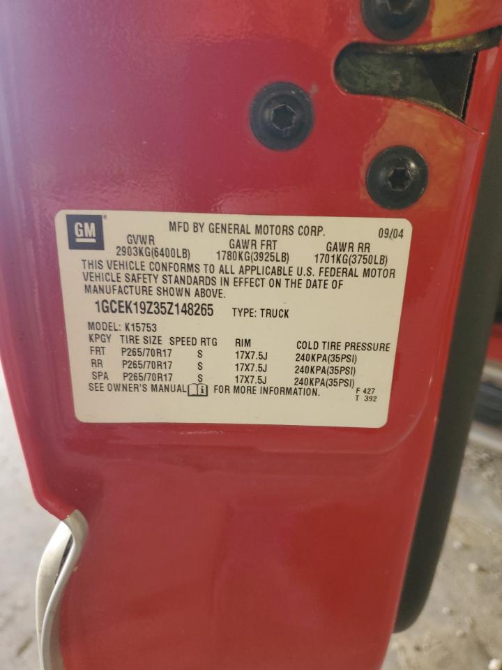 2005 Chevrolet Silverado K1500 VIN: 1GCEK19Z35Z148265 Lot: 85672275