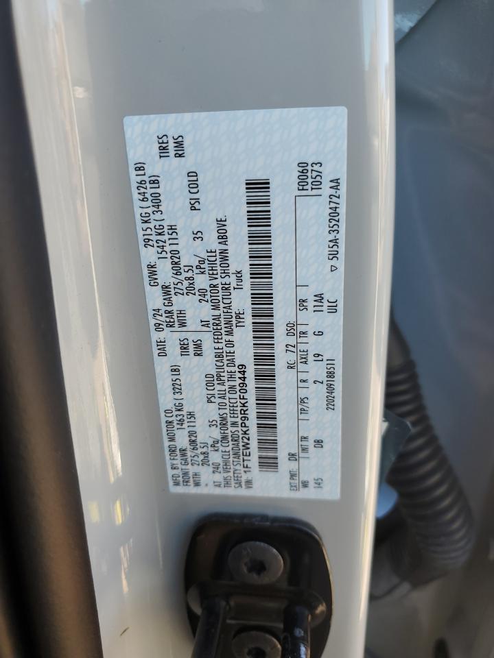 2024 Ford F150 Stx VIN: 1FTEW2KP9RKF09449 Lot: 86195655