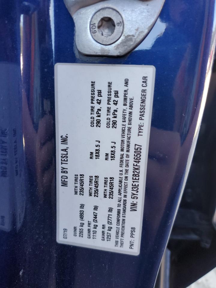 2019 Tesla Model 3 VIN: 5YJ3E1EB2KF465057 Lot: 82213705