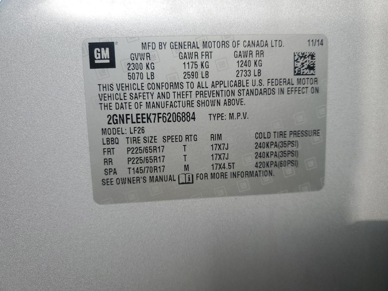 2015 Chevrolet Equinox Ls VIN: 2GNFLEEK7F6206884 Lot: 82288085