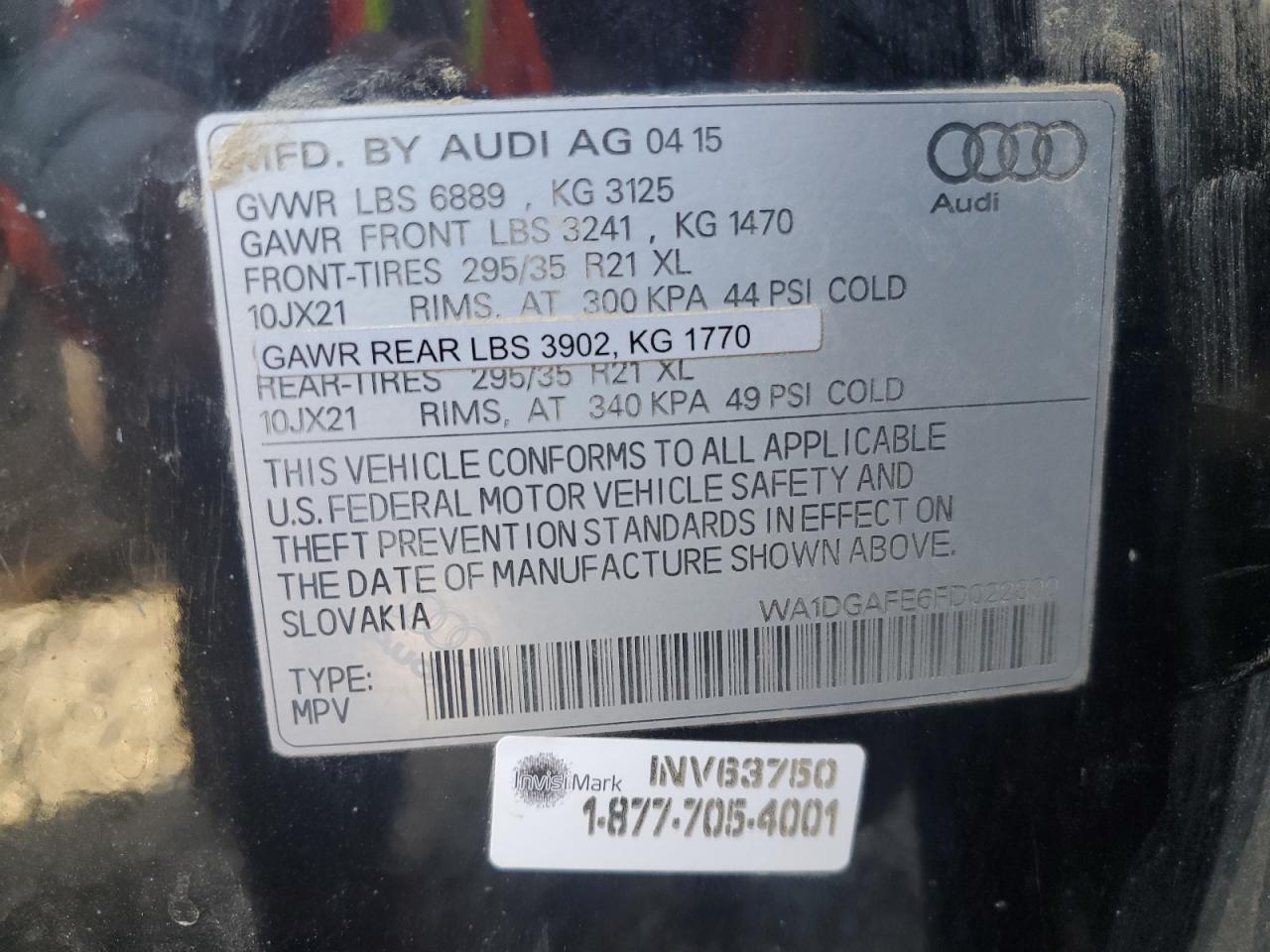 2015 Audi Q7 Prestige VIN: WA1DGAFE6FD022800 Lot: 87034395