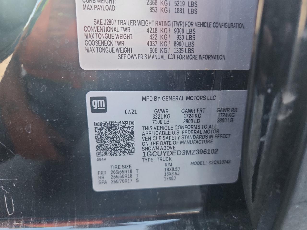 2021 Chevrolet Silverado K1500 Lt VIN: 1GCUYDED3MZ396102 Lot: 89909205