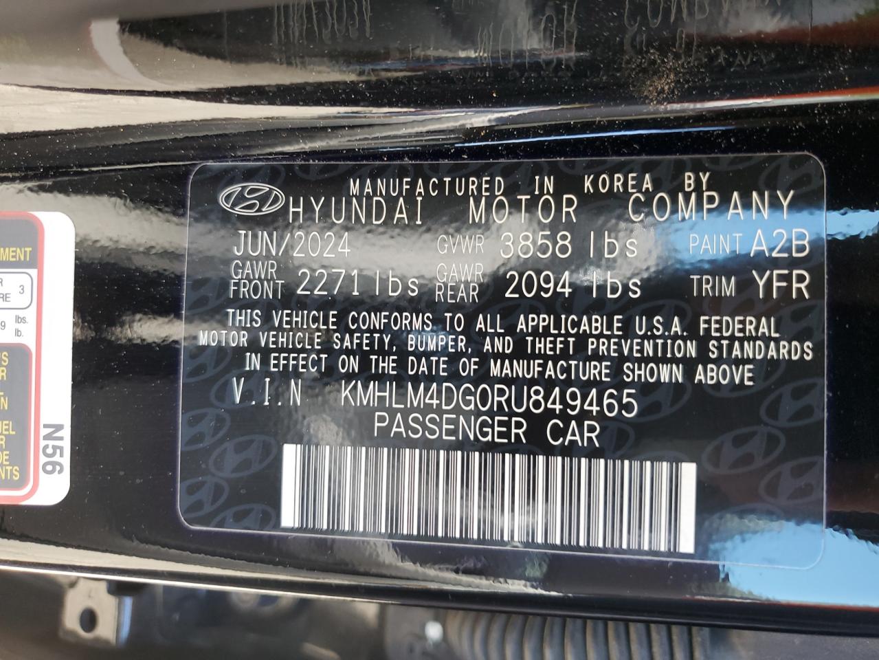 2024 Hyundai Elantra Sel VIN: KMHLM4DG0RU849465 Lot: 85841925