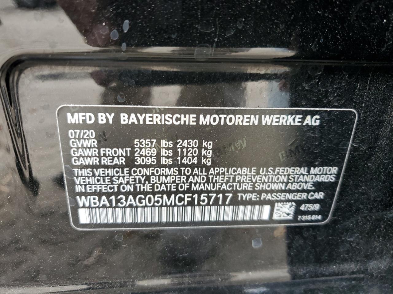 2021 BMW 530E VIN: WBA13AG05MCF15717 Lot: 90061795