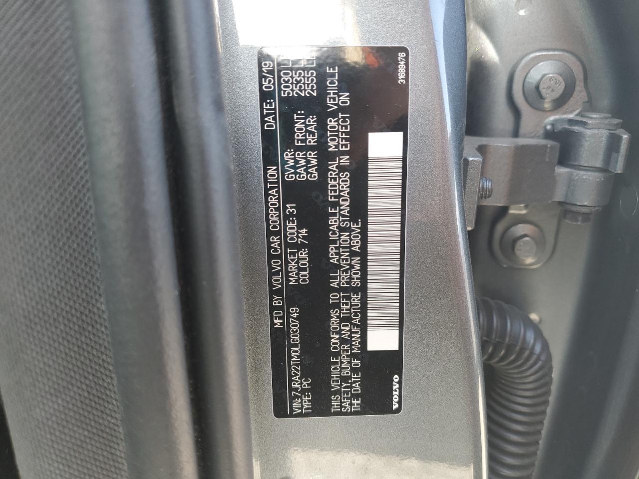 2020 Volvo S60 T6 R-Design VIN: 7JRA22TM0LG030749 Lot: 84885815