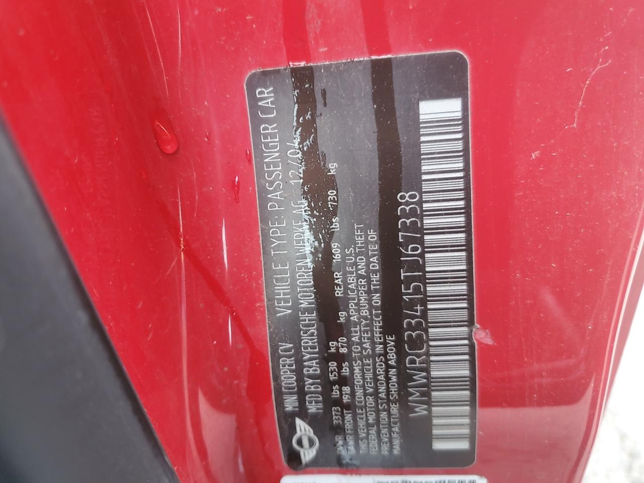 2005 Mini Cooper VIN: WMWRC33415TJ67338 Lot: 90407715