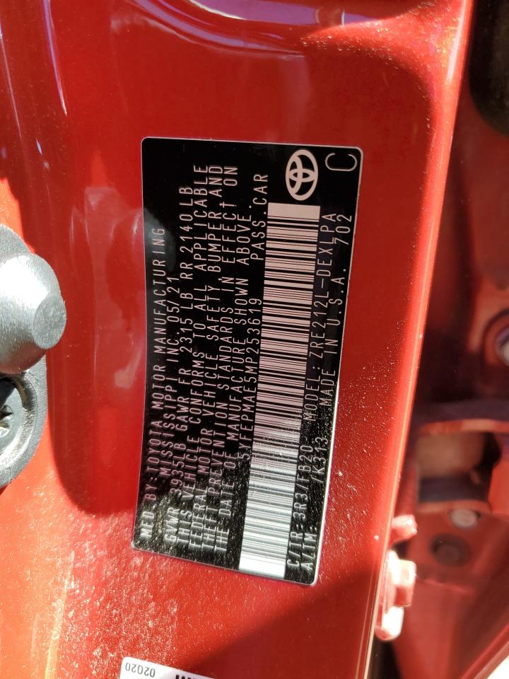 2021 Toyota Corolla Le VIN: 5YFEPMAE5MP253619 Lot: 85345025