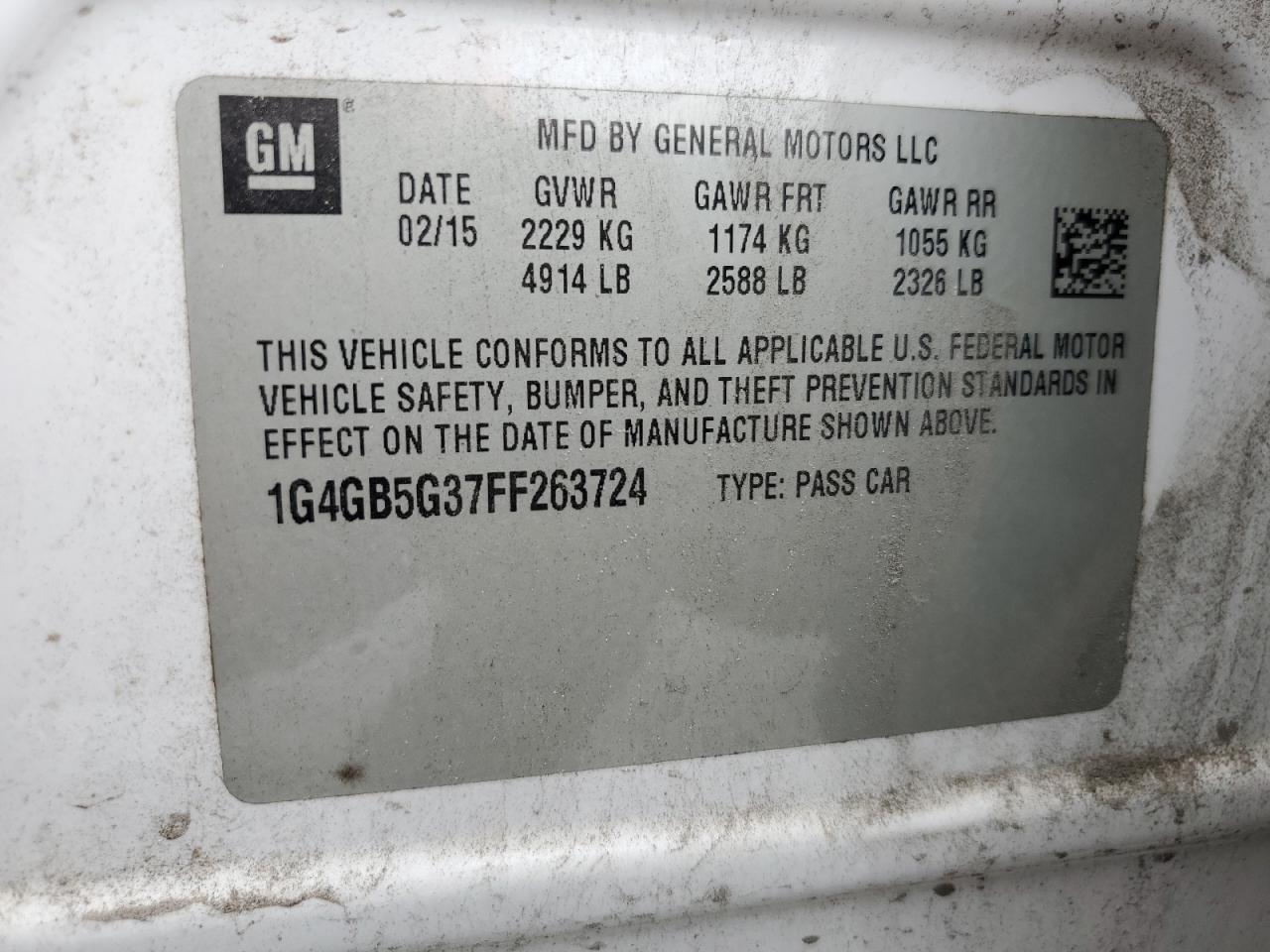 2015 Buick Lacrosse VIN: 1G4GB5G37FF263724 Lot: 82413455