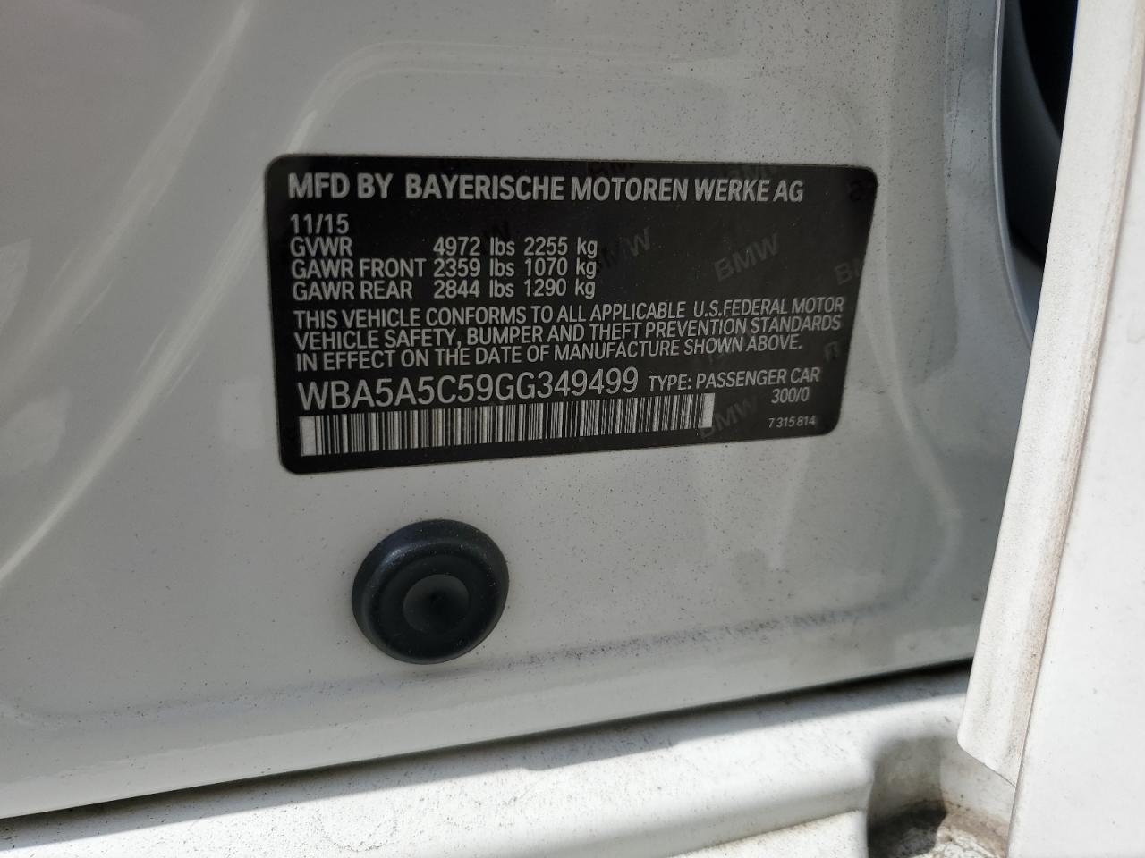 2016 BMW 528 I VIN: WBA5A5C59GG349499 Lot: 85293345