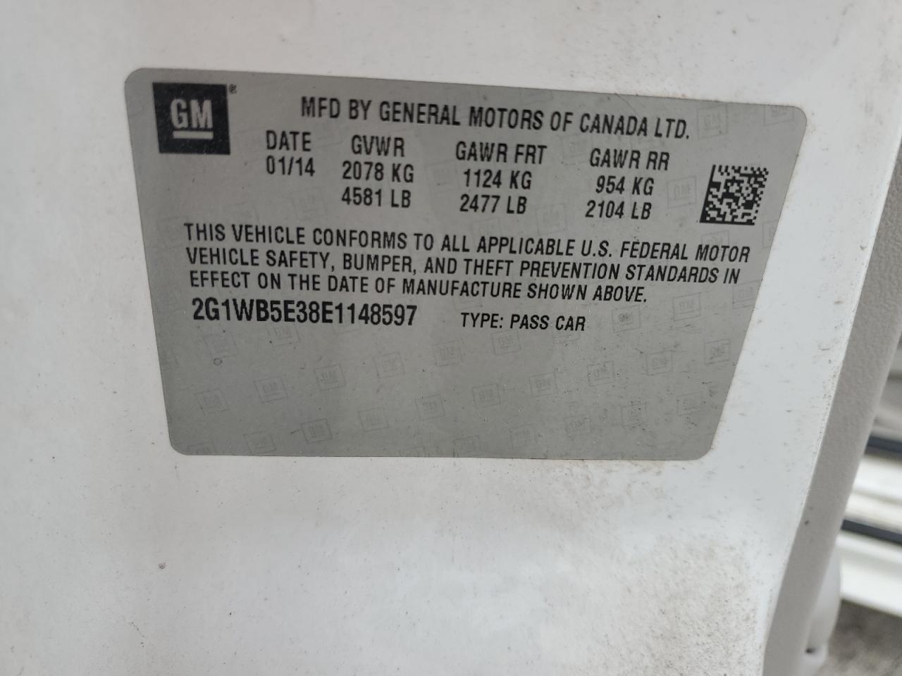 2014 Chevrolet Impala Limited Lt VIN: 2G1WB5E38E1148597 Lot: 81985815