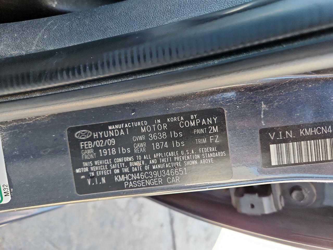 2009 Hyundai Accent Gls VIN: KMHCN46C38U346651 Lot: 86150975