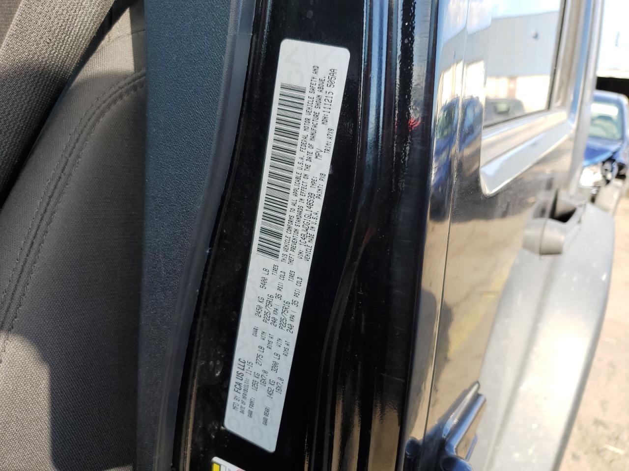 2016 Jeep Wrangler Unlimited Sport VIN: 1C4BJWDG1GL148599 Lot: 89844085