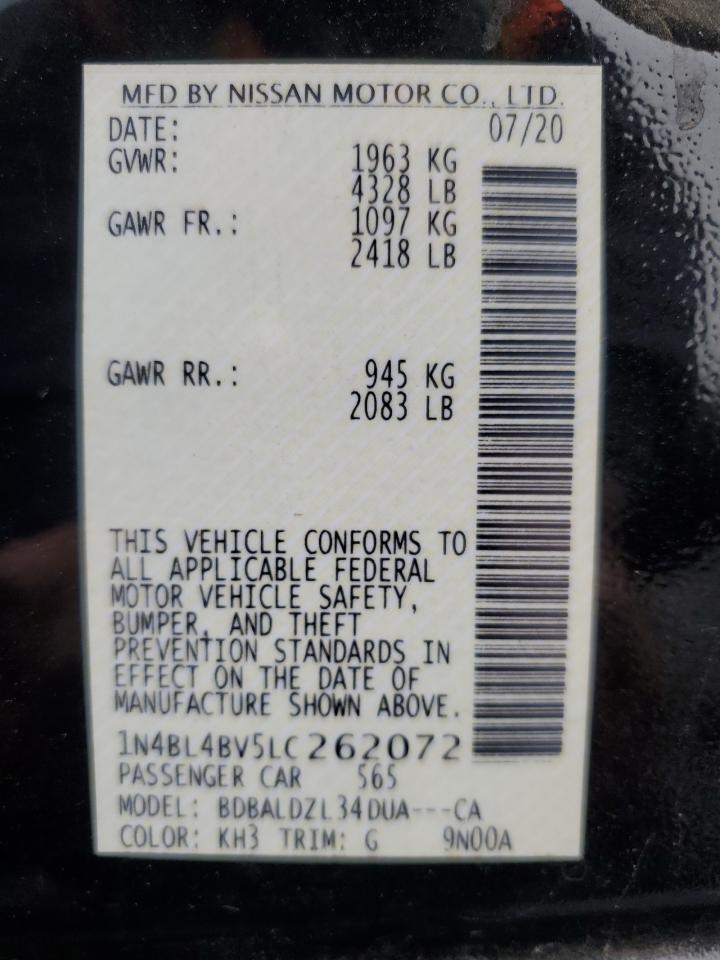 2020 Nissan Altima S VIN: 1N4BL4BV5LC262072 Lot: 87127725