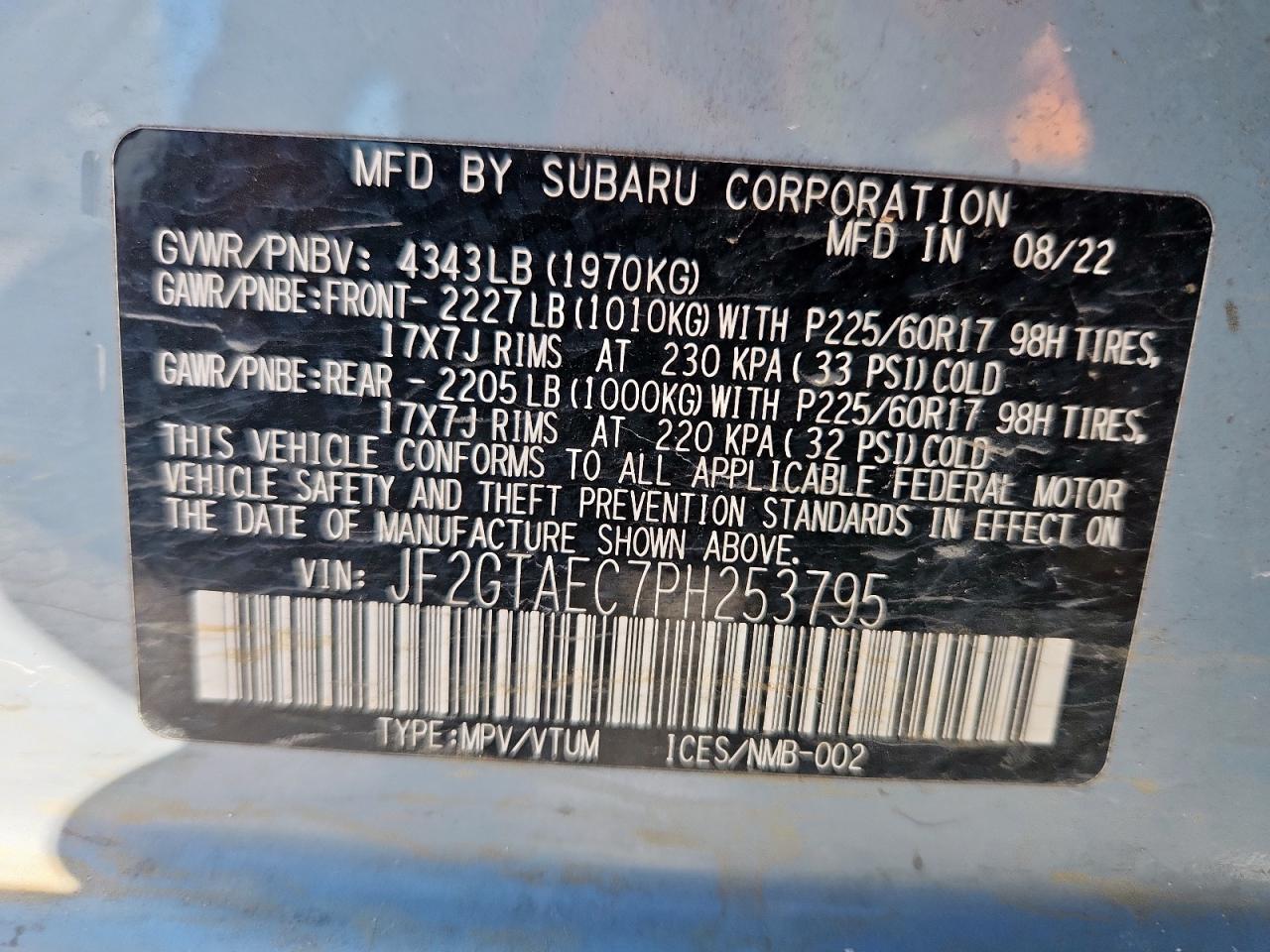 2023 Subaru Crosstrek Premium VIN: JF2GTAEC7PH253795 Lot: 86264915