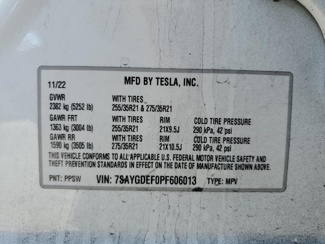 2023 Tesla Model Y VIN: 7SAYGDEF0PF606013 Lot: 90315335