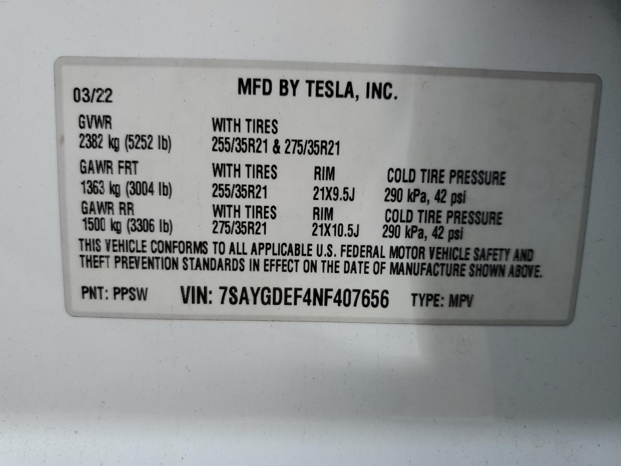 2022 Tesla Model Y VIN: 7SAYGDEF4NF407656 Lot: 87404485