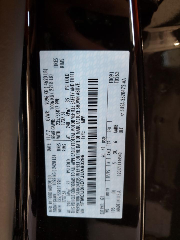 2018 Ford Escape Sel VIN: 1FMCU0HD7JUA80296 Lot: 85757645