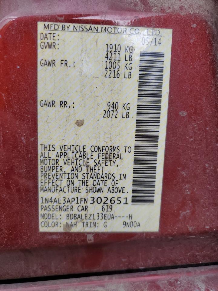 2015 Nissan Altima 2.5 VIN: 1N4AL3AP1FN302651 Lot: 86467665