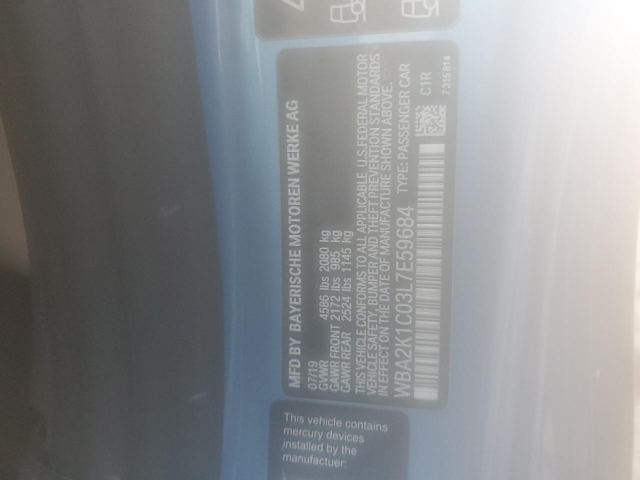 2020 BMW 230Xi VIN: WBA2K1C03L7E59684 Lot: 90629955