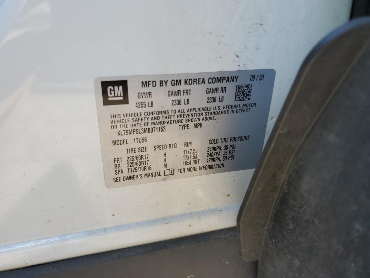 2021 Chevrolet Trailblazer Lt VIN: KL79MPSL3MB071163 Lot: 82329275