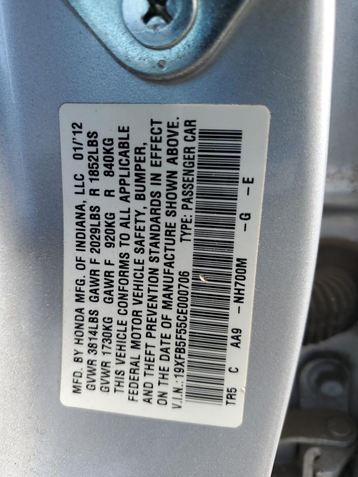 2012 Honda Civic Natural Gas VIN: 19XFB5F55CE000706 Lot: 84000375