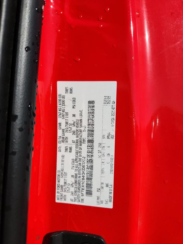 2016 Ford F150 Super Cab VIN: 1FTEX1C84GKD83352 Lot: 90107605