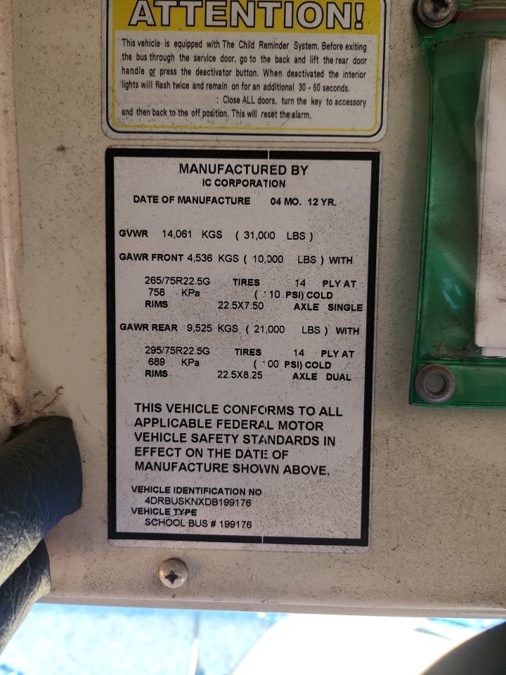 2013 Ic Corporation Ce Series School - School Bus VIN: 4DRBUSKNXDB199176 Lot: 84572705