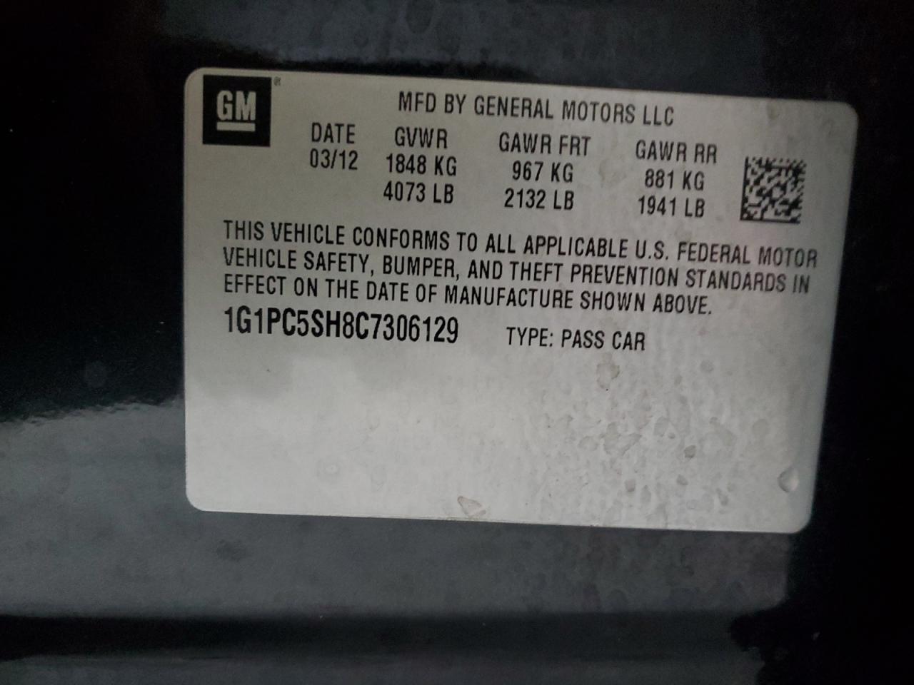 2012 Chevrolet Cruze Ls VIN: 1G1PC5SH8C7306129 Lot: 82004845