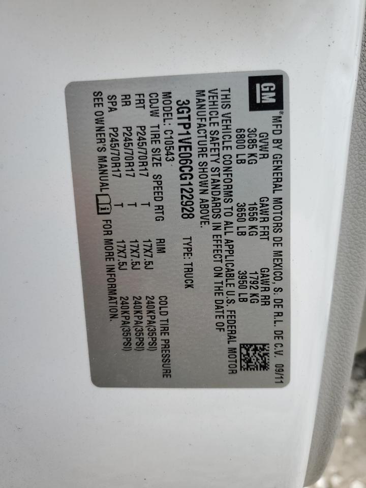 2012 GMC Sierra C1500 Sle VIN: 3GTP1VE06CG122928 Lot: 89878465