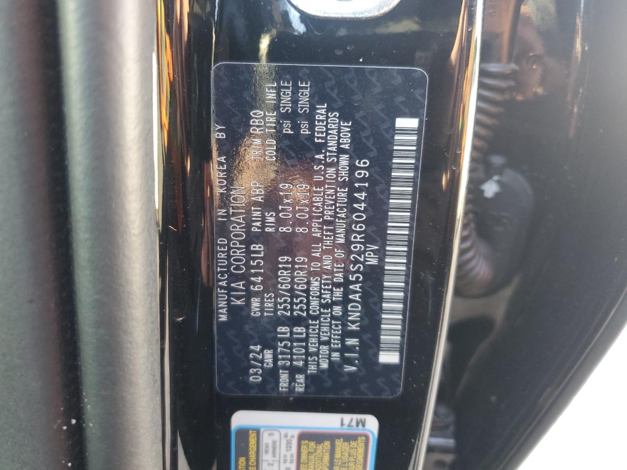 2024 Kia Ev9 Light VIN: KNDAA5S29R6044196 Lot: 91059435