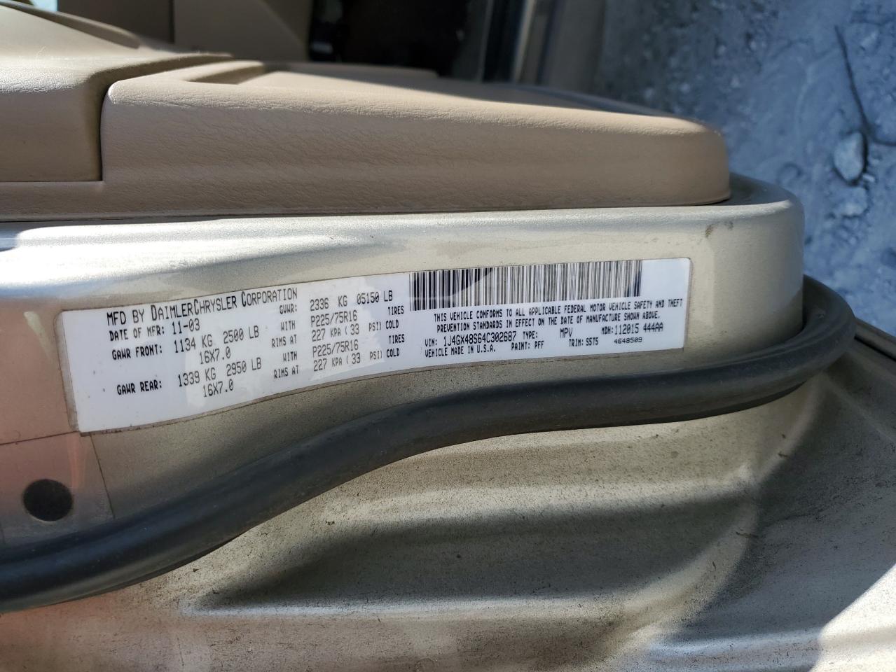 2004 Jeep Grand Cherokee Laredo VIN: 1J4GX48S64C302687 Lot: 85599075