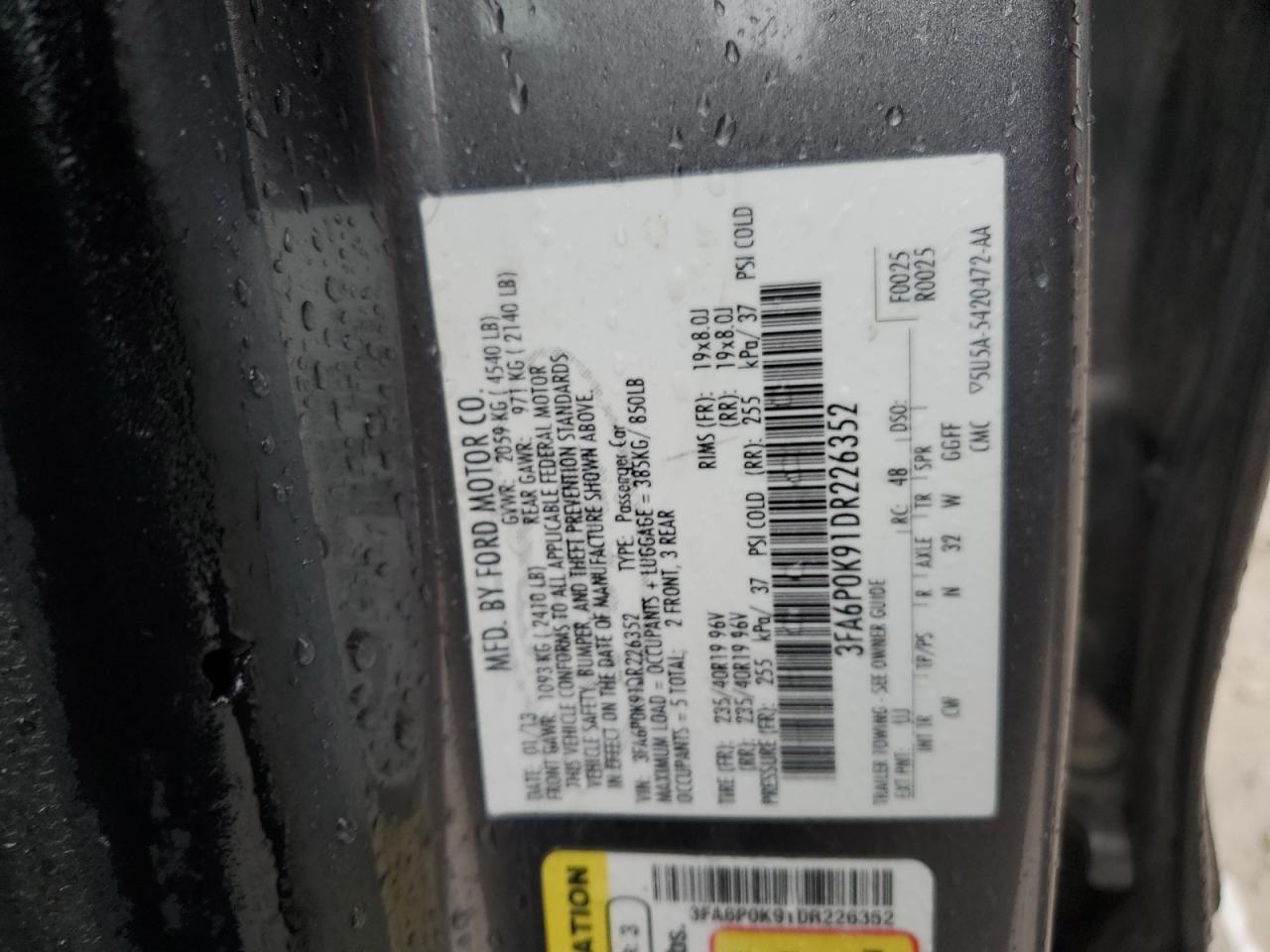 2013 Ford Fusion Titanium VIN: 3FA6P0K91DR226352 Lot: 85958185