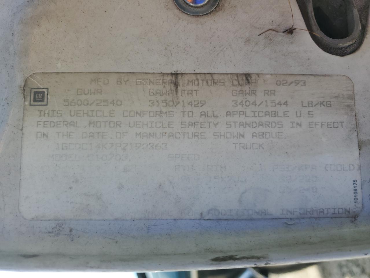 1993 Chevrolet Gmt-400 C1500 VIN: 1GCDC14K7PZ190363 Lot: 81367925