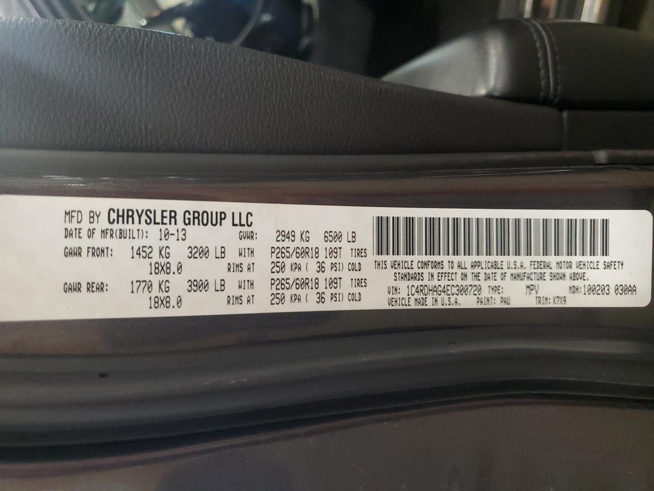 2014 Dodge Durango Sxt VIN: 1C4RDHAG4EC300720 Lot: 81941215